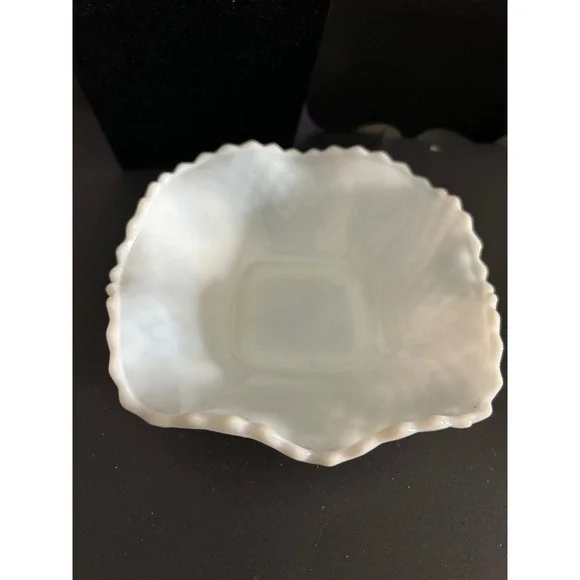 Milk Glass Bowl White Vintage Hobnail Ruffled Edge Square Base Collectible 5in - Picture 6 of 8